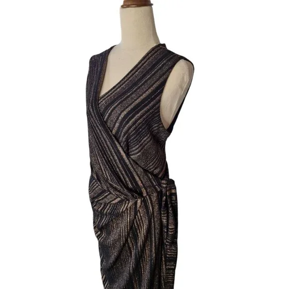 City Chic Plus Size Medium (18) Maxi Wrap Dress Evening V Neck Black and Gold - Picture 4 of 11